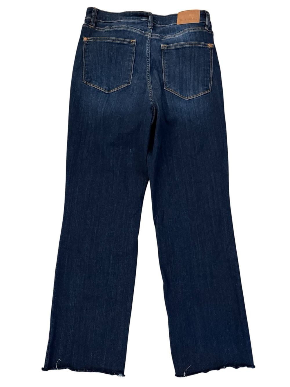 Judy Blue Straight Jeans 11/30 High Rise Dark Wash Raw Hem Stretch Fits 30x28 - Picture 2 of 15